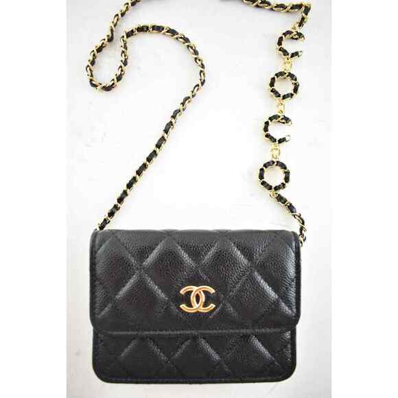 Chanel 21B Black Caviar Mini Wallet On Chain Gold COCO Shoulder Crossbody Bag - Picture 2 of 10